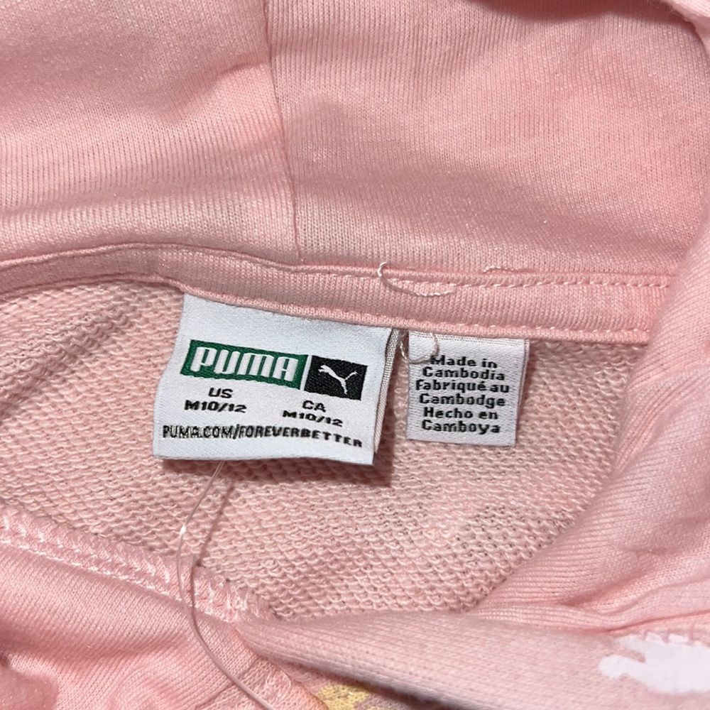 PUMA Youth Hoodie Sweatshirt Pink W/Yellow Blue White Cat Logo All Over NWT Kids - Picture 5 of 11